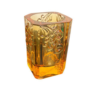 Vintage Tittot Art Glass Orange Embossed Vase 3.5”H Candle Holder Votive